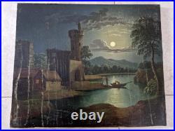 Henry Pether (1800-1865) Huile sur toile Lac au crépuscule peinture tableau art