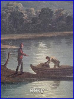 Henry Pether (1800-1865) Huile sur toile Lac au crépuscule peinture tableau art