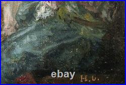 Hippolyte GOURSE tableau orientaliste scène harem esclave fumeurs narghilé huile