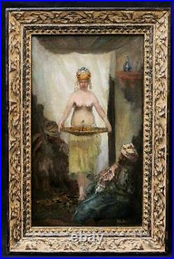 Hippolyte GOURSE tableau orientaliste scène harem esclave fumeurs narghilé huile