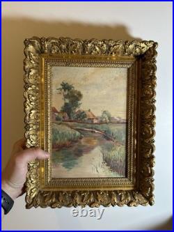 Hst Peinture Huile Sur Toile XIX Signée À Identifier Et Cadre Doré Hst Peinture Huile Sur Toile XIX Signée À Identifier Et Cadre Doré