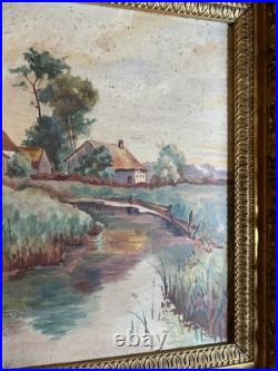 Hst Peinture Huile Sur Toile XIX Signée À Identifier Et Cadre Doré Hst Peinture Huile Sur Toile XIX Signée À Identifier Et Cadre Doré