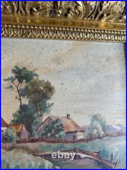 Hst Peinture Huile Sur Toile XIX Signée À Identifier Et Cadre Doré Hst Peinture Huile Sur Toile XIX Signée À Identifier Et Cadre Doré