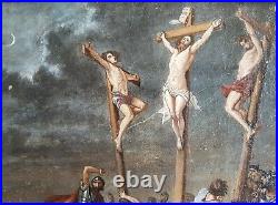 Hst Representant La Crucifixion Sur Le Mont Golgotha. XVIII / Xixe Siecle