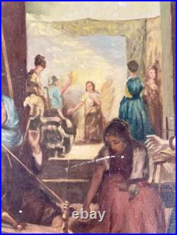 Huile Sur Toile Ancienne D'après Le Tableau De Diego Velasquez Les Fileuses