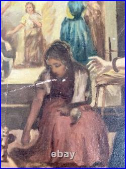Huile Sur Toile Ancienne D'après Le Tableau De Diego Velasquez Les Fileuses