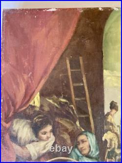 Huile Sur Toile Ancienne D'après Le Tableau De Diego Velasquez Les Fileuses