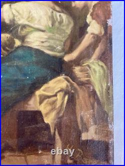 Huile Sur Toile Ancienne D'après Le Tableau De Diego Velasquez Les Fileuses
