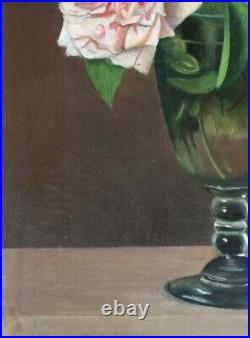 Huile Sur Toile C Alleaume 1888 Bouquet De Fleurs Vase Cadre Dore H398