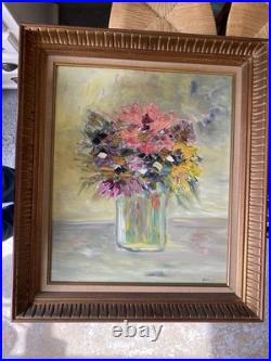 Huile Sur Toile Nature Morte Fleurs Encadrement Bois