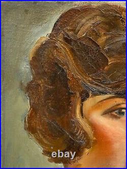 Huile Sur Toile Portrait Femme Par Andre Favory 1930 Fond Vert C3509