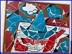 Huile Sur Toile attribue a STUART DAVIS Sailing très bon état 51/39,5 cm