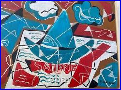 Huile Sur Toile attribue a STUART DAVIS Sailing très bon état 51/39,5 cm