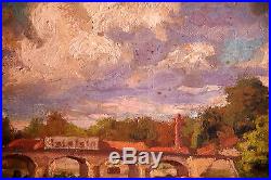 Huile Sur Toile-paysage Anime-post Impressionniste-bord De Riviere-bateau-pont