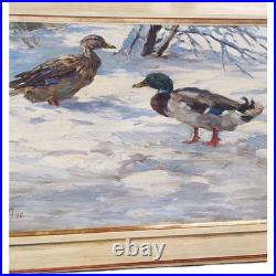 Huile Sur toile Canards Dans Un Paysage Enneigé 61 X 84 Cm