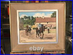 Huile sur Toile encadrée signée Georges LATTÈS 1907-1989 Le Cours d'équitation