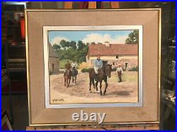 Huile sur Toile encadrée signée Georges LATTÈS 1907-1989 Le Cours d'équitation