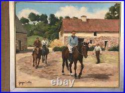 Huile sur Toile encadrée signée Georges LATTÈS 1907-1989 Le Cours d'équitation
