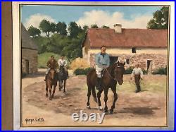 Huile sur Toile encadrée signée Georges LATTÈS 1907-1989 Le Cours d'équitation