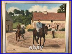 Huile sur Toile encadrée signée Georges LATTÈS 1907-1989 Le Cours d'équitation