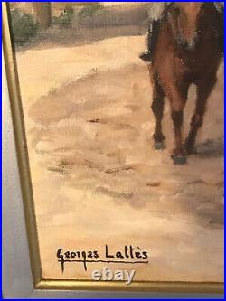 Huile sur Toile encadrée signée Georges LATTÈS 1907-1989 Le Cours d'équitation