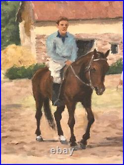 Huile sur Toile encadrée signée Georges LATTÈS 1907-1989 Le Cours d'équitation