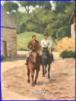 Huile sur Toile encadrée signée Georges LATTÈS 1907-1989 Le Cours d'équitation