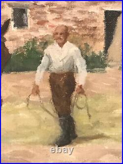 Huile sur Toile encadrée signée Georges LATTÈS 1907-1989 Le Cours d'équitation
