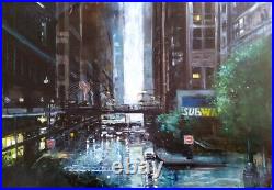 Huile sur toile 100 Cm X 70 Cm Cm signée Cousin. New York Subway