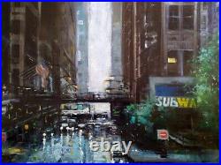 Huile sur toile 100 Cm X 70 Cm Cm signée Cousin. New York Subway