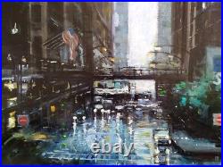 Huile sur toile 100 Cm X 70 Cm Cm signée Cousin. New York Subway