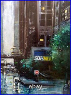 Huile sur toile 100 Cm X 70 Cm Cm signée Cousin. New York Subway