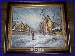 Huile sur toile 83 x 71 cm promeneur dans la neige de Kressley