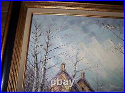 Huile sur toile 83 x 71 cm promeneur dans la neige de Kressley