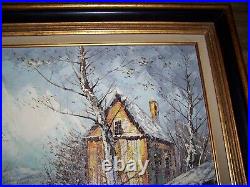 Huile sur toile 83 x 71 cm promeneur dans la neige de Kressley