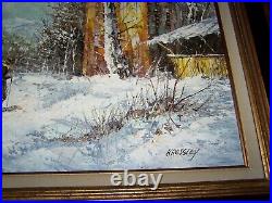 Huile sur toile 83 x 71 cm promeneur dans la neige de Kressley