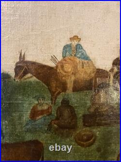 Huile sur toile Art populaire Ecole Française XVIII-XIXe Famille dans leur ferme Huile sur toile Art populaire Ecole Française XVIII-XIXe Famille dans leur ferme