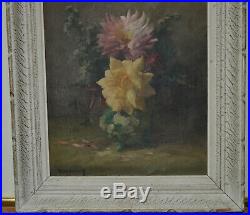 Huile sur toile Bouquet de fleurs signé C. Videau(pseudo d'H. Delpech)XIX-XXème