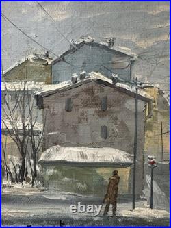 Huile sur toile École Italienne XXe vue de Milan signature en bas à gauche