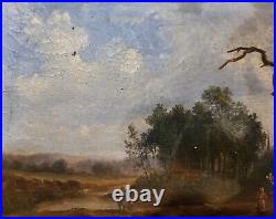 Huile sur toile Ecole de Barbizon c1850 Paysage, forêt, rivière, maison, église
