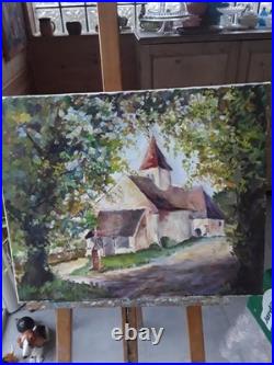 Huile sur toile /Eglise de Nohant (Indre)/40x60cm/Village de George Sand