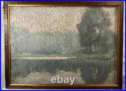 Huile sur toile Paysage Pointilliste 1916 Signée en bas à gauche