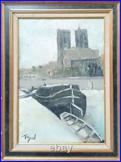 Huile sur toile -Péniches signée PAYROL