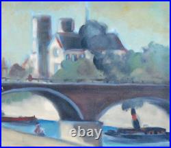 Huile sur toile -Péniches signée illisible
