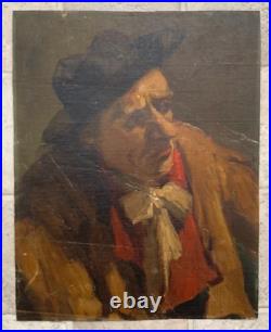 Huile sur toile Portrait d'un homme Taverne Chapeau Veste Ecole Hollandaise