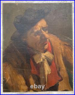 Huile sur toile Portrait d'un homme Taverne Chapeau Veste Ecole Hollandaise