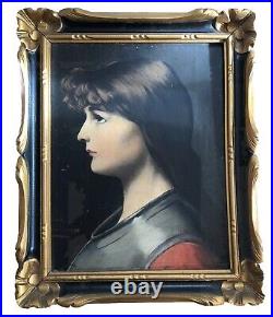 Huile sur toile Portrait de Jeanne D'arc signé Bruel d'après J-J Henner