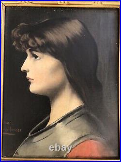Huile sur toile Portrait de Jeanne D'arc signé Bruel d'après J-J Henner