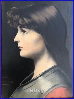 Huile sur toile Portrait de Jeanne D'arc signé Bruel d'après J-J Henner