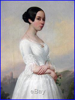Huile sur toile Portrait jeune fille Signé Jules Gardel XIXème Circa 1830